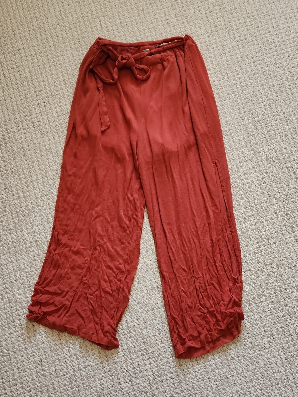 HYFVE Tie-Waist Wide Leg Pants in Rust Red